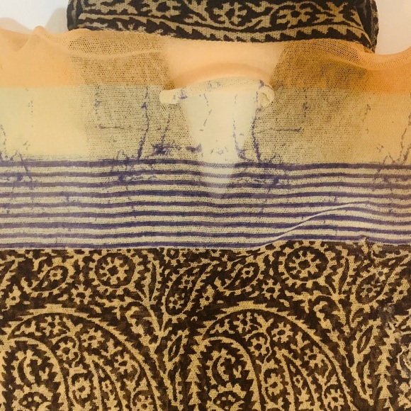 JEAN PAUL GAULTIER Le Maille Vintage Sheer Skinny Tribal Tattoo Silk Print S - Picture 7 of 8